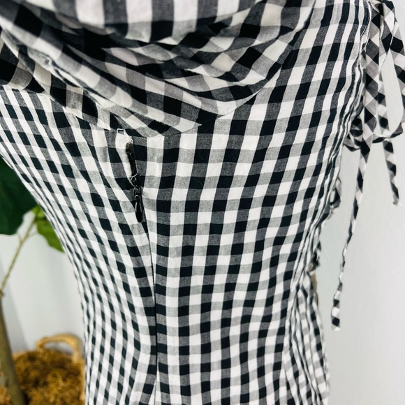 Lovers + Friends Black White Buffalo Plaid Puff Rouch Sleeve Lace up Mini Dress - Picture 7 of 10